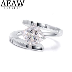 Wedding Rings 1 0carat D Color Sparkling Princess Square Ring Classic Tension Set Pass Diamond Test 14k Real Solid White Gold 230712