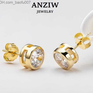 Charm ANZIW Silver 925 Sile Earrings Round Diamond Frame Set Stud Earrings Silver 5/6.5mm Women's Customized Earrings Gift Z230712