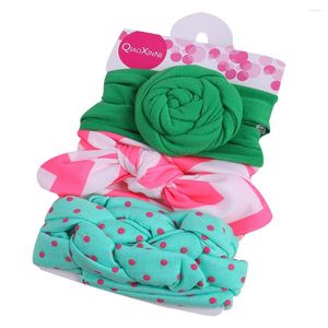 Hair Accessories Headband Set Kids Baby Floral 3Pcs Bowknot Girls Elastic Hairband Care Infant Shoes Green Bow