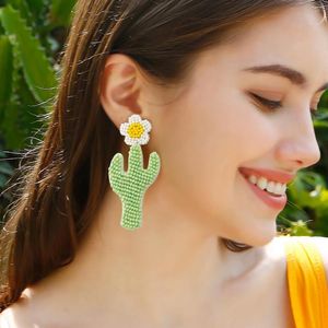 Hoop Earrings Bohemian Handmade Rice Beads Flower Daisy Vacation Idyllic Cactus Female Big Earring