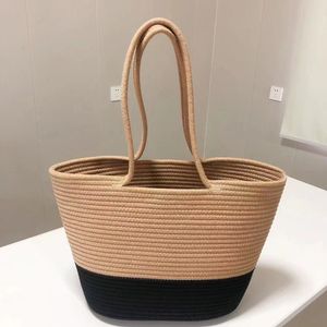 Evening Bags Pastoral woven handbag handmade niche design cotton rope beach bag high level summer all match shoulder female 230711