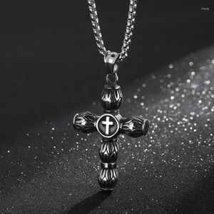 Pendant Necklaces Vintage Stainless Steel Necklace For Men Punk Engrave Cross Box Link Chain Long Choker Hip Hop Jewelry