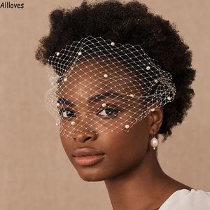Stylish White Mesh Short Bridal Veils With Pearl Elegant Cover the Face Wedding Veils For Women Birdcage Vintage Bride Ladies Prom Marriage Hair Accessories CL2616