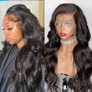 13x4 HD Transparent Spets Frontal Människohår Peruk för Kvinnor Förplockade 150% Brazilian Body Wave Spetsstängning Människohår Peruk