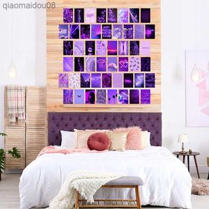 50 sztuk fioletowy estetyczny kolaż ścienny zestawy do druku Neon ciepły kolor strona główna sypialnia salon akademik dekoracje ścienne dla dziewczynek L230704