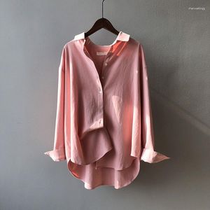 Женские блузки супер -супер в корейский стиль простая рубашка 2023 Осенняя мода Свободный с длинным рукавом повседневная