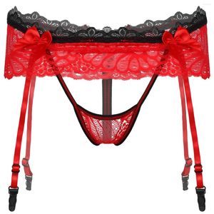 Erkekler G String Erkek Dantel Süper Sissy Hollow Out Jockstrap T-Backs Bowknot Elastik Bel Bant Panties G-Strings Moda Seksi