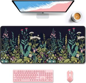 Wildflowers Night XXL großes Mauspad, erweitertes Gaming-Mauspad, schwarz, großes Büro- und Heim-Mauspad für Computer-Tastatur und Laptop