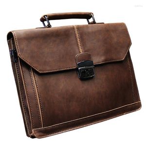 Briefcases Vintage Men's Bag Crazy Horse PU Leather File Briefcase Men Messenger Bags Fashion Portfolio 12" Laptop Handbag