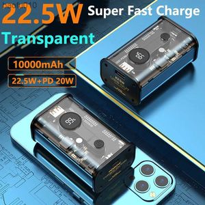 Transparante Power Bank 10000 mAh PD 20 W/22.5 W Snel Opladen voor Huawei P40 Powerbank Voor iPhone 14 13 12 Xiaomi Samsung Poverbank L230712