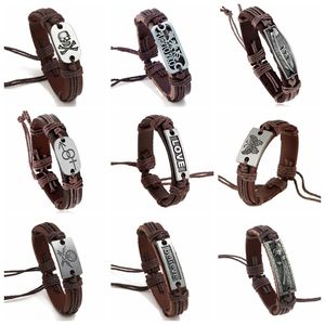 Pulseiras de identificação de pulso de couro novas Handamde Ajustáveis Pulseiras de corda de couro real Jóias Meninos Meninas Promoção Loja de fábrica