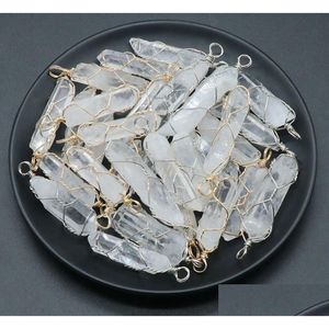 Berlocker Natursten Trådlindning Irregar Rock Crystal Clear Quartz Hängen För Kvinnor Halsband Smycken Att göra Drop Delivery Hitta Dh0Sd