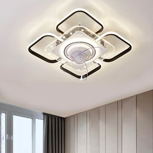 Ceiling Fans with Lamp Flush Mount Ceiling Fan Dimmable LED Light Smart Petal Bladeless