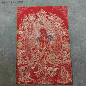36" Tibet Tibetan Cloth Silk Red Tara Guanyin Kwan-Yin Tangka Thangka Painting L230704