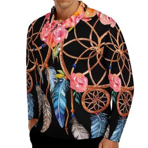 Men's Polos Dream Catcher Polo Shirts Spring Red Flower Print Casual Shirt Long Sleeve Collar Y2K Custom Oversized T-Shirts 230711