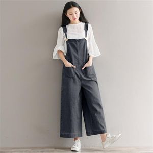 Macacão jeans feminino estilo coreano verão solto macacão perna larga calça folgada azul feminina vintage