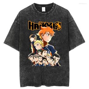 UST Mens Shirts Anime Graphic T-Shirt Haikyuu Vintage Washed Tshirt Men Oversized Hip Hop Streetwear Summer Harajuku Tops Cotton Tees -Shirt shirt ops ees