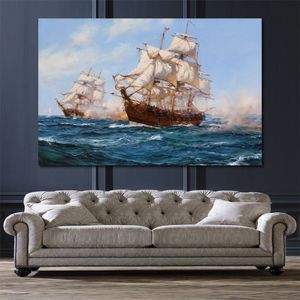 Seascape Canvas Art the Privateer Virginian Capturing the Petit Madelon Montague Dawson Handmade Ship Paintings for Hotel Wall