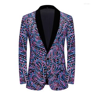 Herrenanzüge Luxus Paisley Floral Bunte Pailletten Samt Anzugjacke Männer Marke Schalkragen One Button Kleid Blazer Hochzeit Abendessen Smoking