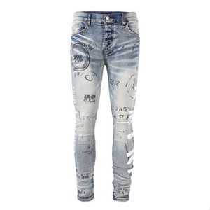 Jeans da uomo Designer Stack Jeans strappati europei da uomo Ricamo trapuntato per Tren Pantaloni vintage da uomo Piega sottile Moda magro Sstraigh Dh1Kn