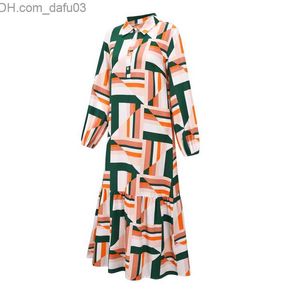 Urban Sexy Dresses Women's Fashion Button Long Dress Vintage Long Sleeve Printed Panel Ruffled Shirt Women's Tank Top XL Z230712