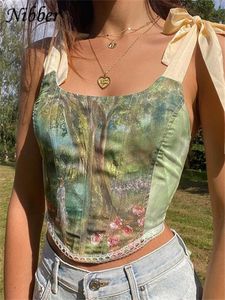 Anzüge Nibber Fairy Top Y2k Retro Ästhetisches Gedruckt Crop Top Frauen Elegante Bandage Tank Top Dünne Clubwear Leibchen Sommer Hot Deals