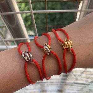 Rostfritt stål rött rep armband 3 färg rund metall spänne band justerbar storlek armband för kvinnor män älskare DIY armband L230704