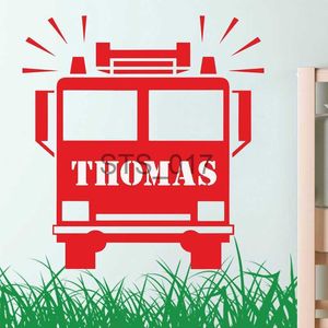 Outros Adesivos Decorativos Nome Personalizado FireTruck Bombeiro Adesivo de Parede Vinil Decoração de Casa Para Quarto de Crianças Quarto de Meninos Sala de Jogos Decalque Mural Removível 3817 x0712