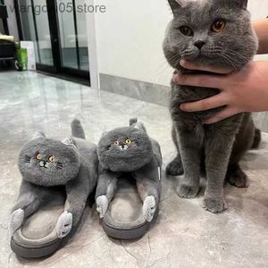 Chinelos Cute Hug Cat Chinelos British Shorthair Cat Design Winter Home Slides Kaii Floor Shoes Chinelos Furry Chinelos Engraçados Bonitos Presentes T230712