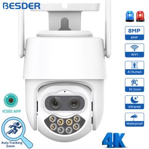 IP -камеры 8MP Wi -Fi Camera 8x Digital Zoom AI Detection Human Detection Outdoor CCTV видео Wi -Fi Seveliplance Security Ptz 230712