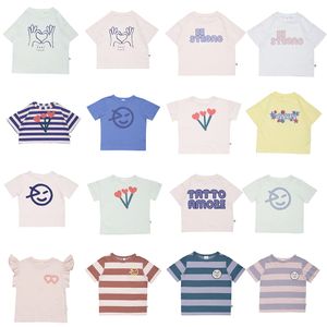 T shirts 2023 Wyn T shirt Para Menino Menina Impressão Mangas Curtas T Shirts Kid Stripes Tees Roupas SummerToddler Cute Cotton Tops 1 12 Years 230711