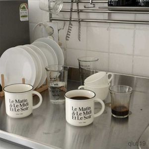 Mugs Coffee Mug Style French Ceramic Handle Mug Milk Coffee Cup Letter Water Cup Ceramic Cup Black White Cup R230712