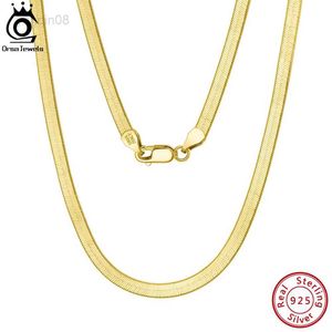 Pendant Necklaces ORSA JEWELS 925 Sterling Silver 3mm Gold Flexible Flat Chain Herringbone Snake Chain Necklace for Women Neck Chain Jewelry SC35 HKD230712