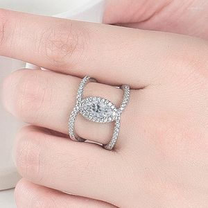 Wedding Rings Cute Female Crystal Leaf Big Ring Charm Rose Gold Silver Color For Women Luxury Bride Zircon Stone Engagement