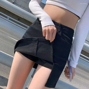 Saias para mulheres com fenda Roupas Jeans Calças femininas Saia Denim Mini Chorts Bolso Curto Moda Harajuku Em Modest