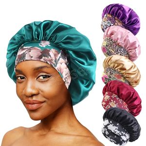 Satin Night Sleep Cap Print Wide Band Satin Bonnet Elastic Protect Women Женщины для волос шляп