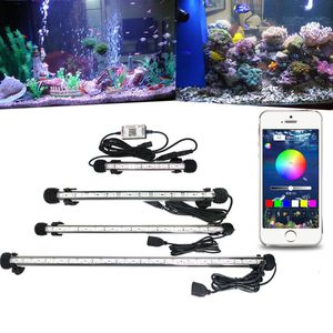 Akvariebelysning RGB Aquarium Light Marine Bluetooth Controller Fish Tank LED-armatur för nedsänkbar 230711