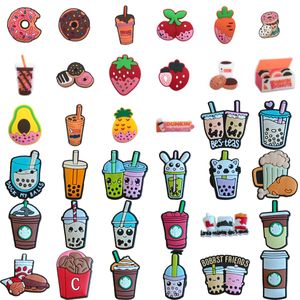 Peças de sapatos Acessórios Donut Charms For Clog Jibbitz Bubble Slides Sandals Drink Food Pvc Decorations Christmas Birthday Gift Party Otasw