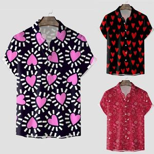 Camisas casuais masculinas verão blusa de manga curta esportes dia dos namorados amor doce camisa folgada moda elegante t primavera outono