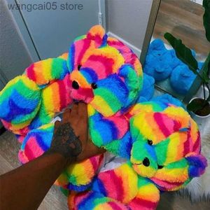 Slippers Couple Teddy Bear Cartoon Cotton Slippers Women's Cute Animal Home Warm Cotton Shoes Winter Fluffy Plush Thickened Soft Shoes T230712