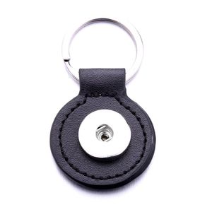 Chaveiro redondo preto couro pu chaveiro jóias 18 mm botões de pressão pingente corrente bolsa de carro snaps chaveiro drop delivery dhcml