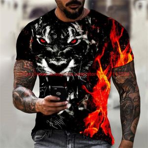 Męskie koszulki z krótkim rękawem płomień tygrys drukowanie 3D letnia koszulka z krótkim rękawem ubrania w stylu Vintage styl damski koszulka O Neck Street topy Tees
