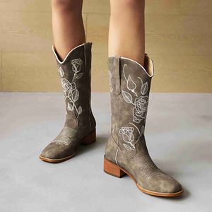 Buty Aosphiraylian Western Sewing Floral Winter Boots for Women 2023 Rzymskie jeździe