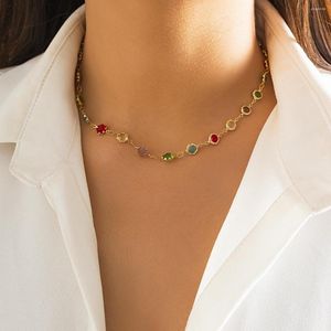 Chains 2023 Kpop Colorful Zircon Crystal Clavicle Chain Necklace Bridal Boho Simple Short Choker Y2K Jewelry Accessories For Women