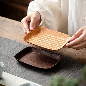 Pratos Chinês Prato Pequeno Japonês Rattan Tecelagem Disco De Bambu Tecido Sushi Bandeja De Frutas Secas Lanche Chá