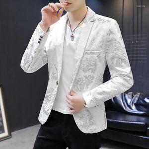 メンズスーツ 2023 ブティックファッションブレザービジネス紳士エレガントで快適なプリントカジュアルドレストレンド韓国スリムコート