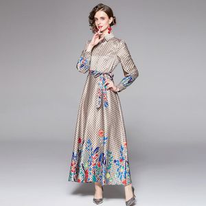 new Women Dresses Designer clothes Luxury Printed Dress Button Front Floral Dresses Waist A-Line Party Frock