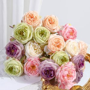 Dried Flowers 1Pc Silk Artificial Pink Rose Wedding Home Diy Decor High Quality Big Bouquet Foam Accessories Craft 230711