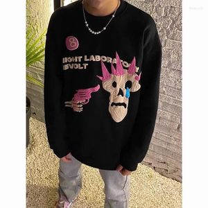 Moletons masculinos com estampa de caveira punk Y2K original vintage solto com gola redonda top masculino e feminino pulôver estilo pequeno contorno grande