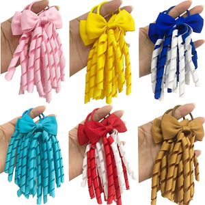 Hair Rubber Bands Girl Tassel tail Holders Curly Ribbons Streamers Ring Cute Bows Elastic Children Band Accessories 230712